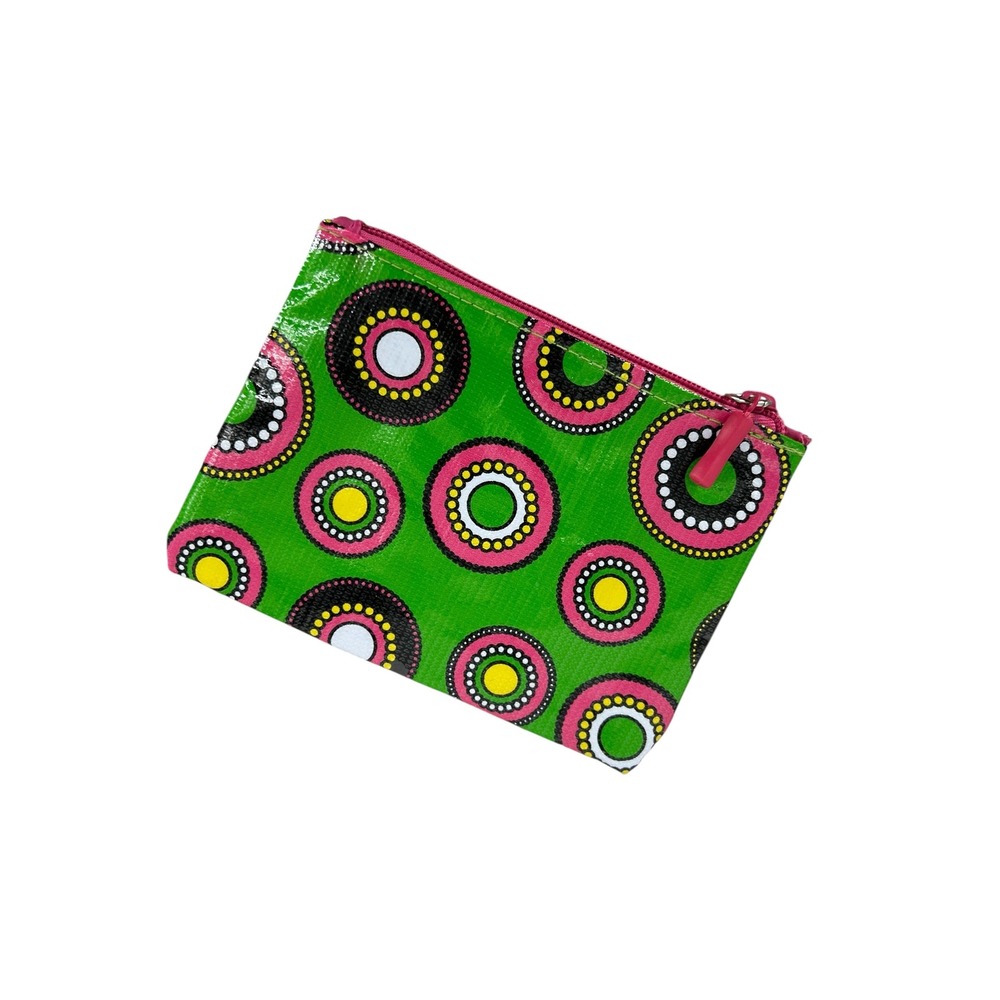 Mainstreet Collection MSC Green Pink Polka Dot‎ Coin Purse Wallet Small